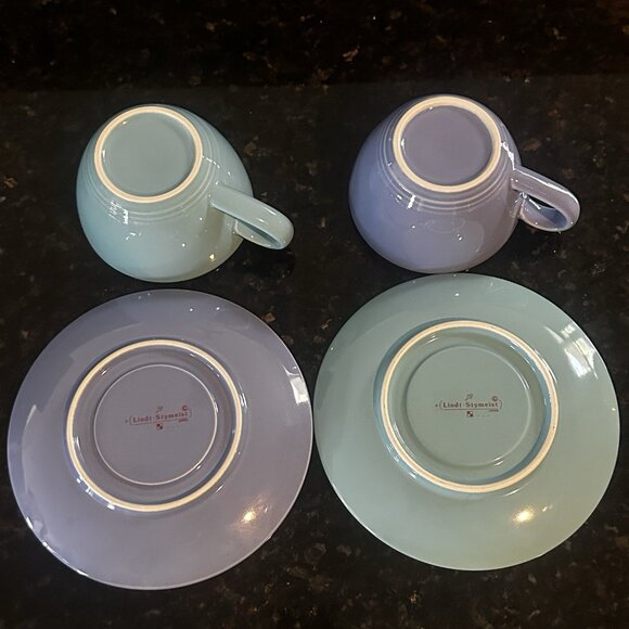 Lindt-Stymeist Colorways 2 Cups & Saucers Blue on Blue Green Tea Party RARE NEW - Picture 3 of 13
